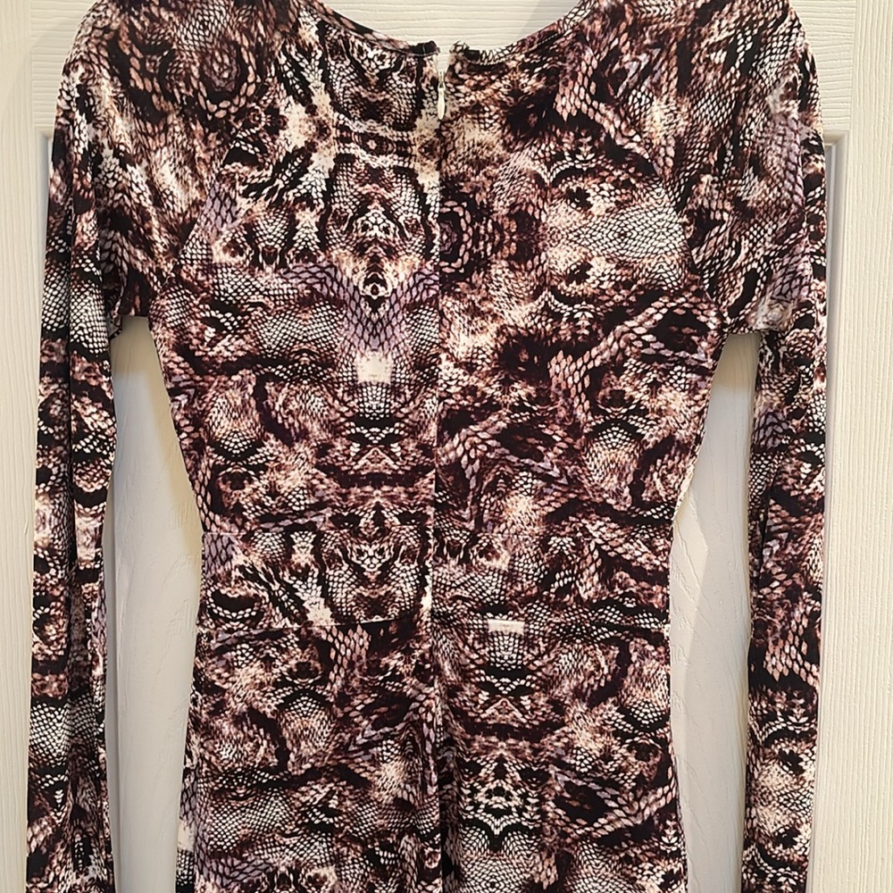Snake skin keyhole midi dress long sleeve bodyCon animal print knee length dress - Picture 4 of 12